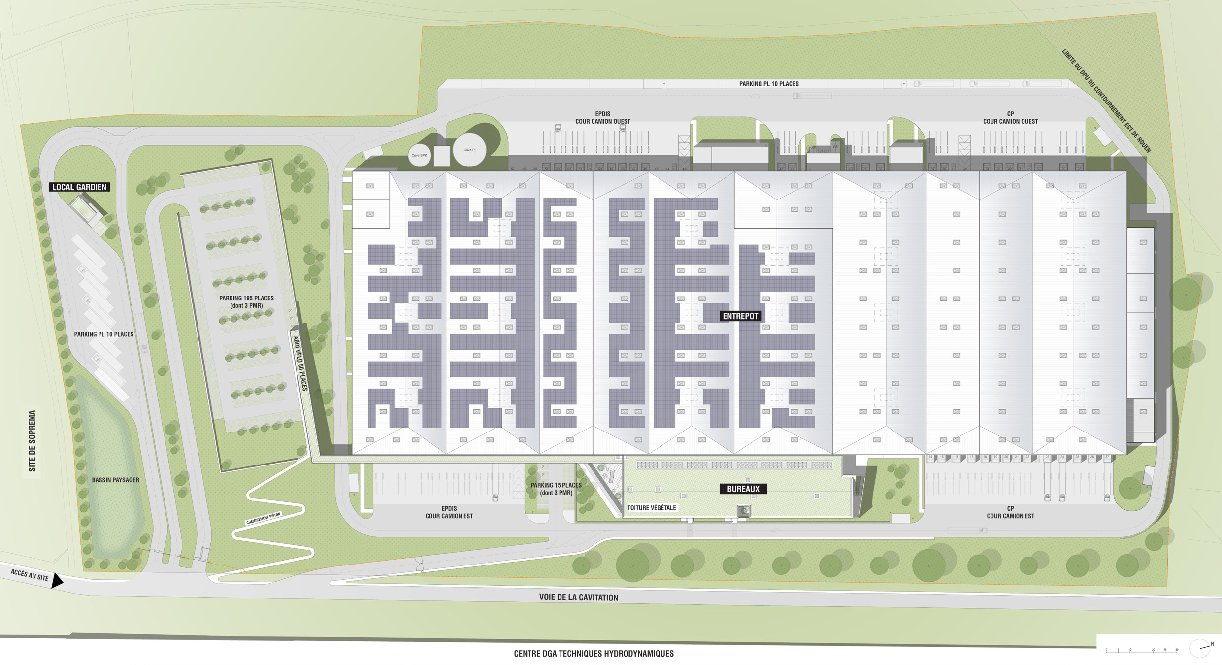 Plan de masse pour la construction du siège social du groupe CFAO - Eurapharma à Val-de-Reuil (27)