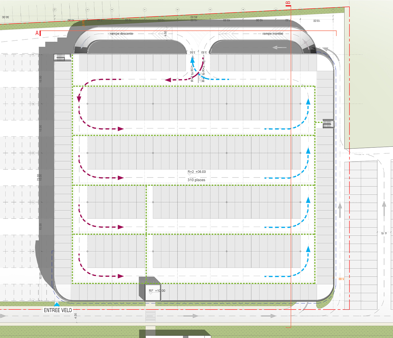 Plan de masse du parking Silo pour le personnel de Disney Paris à Coupvray - Projet PLUTO